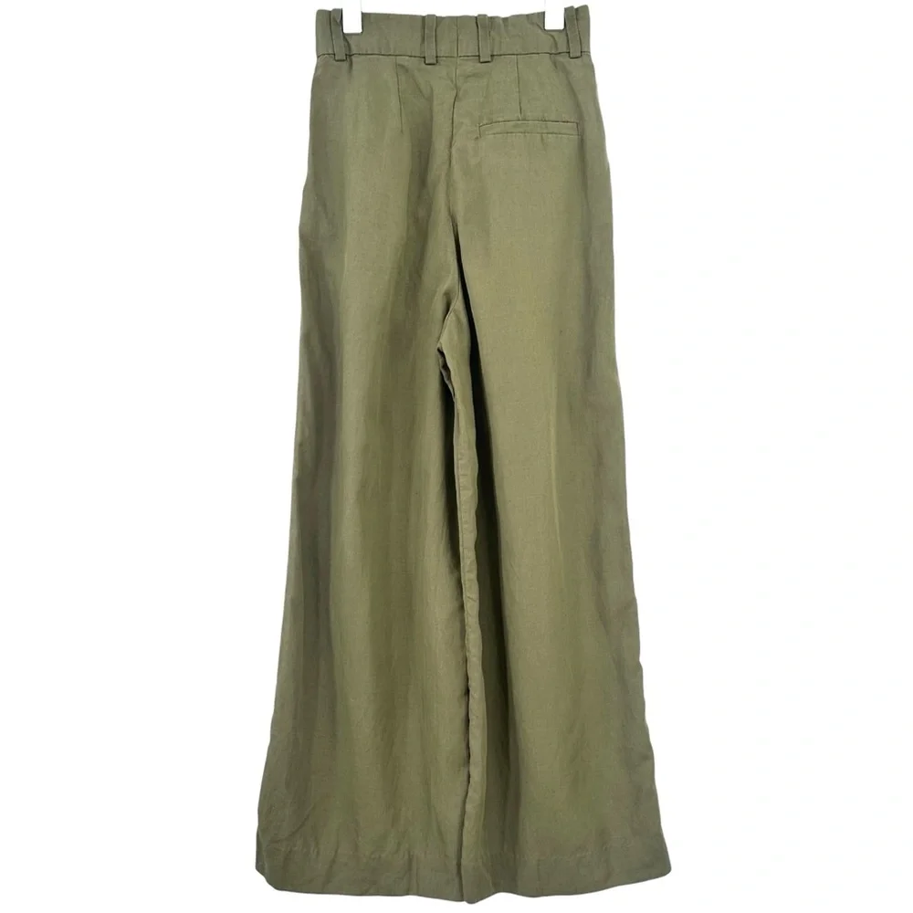 COS Khaki Green High Waisted Wide Leg Relaxed Fit Lyocell Linen Trousers Pants - Picture 6 of 11